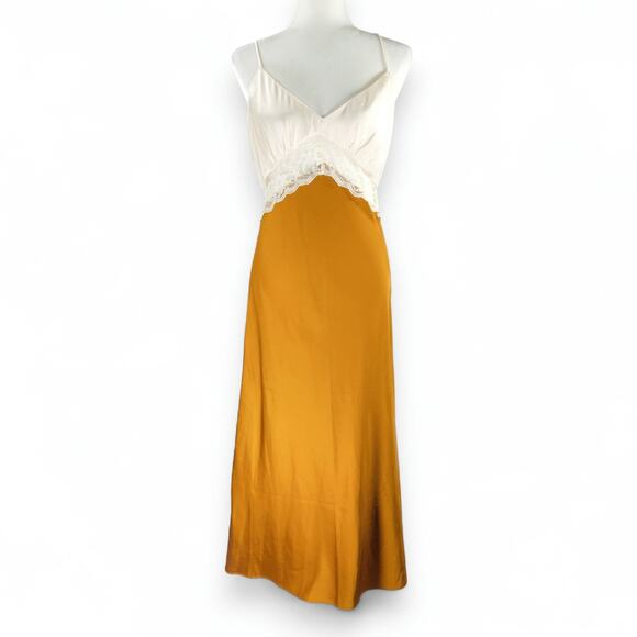 Abercrombie & Fitch A Line Maxi Dress Side Zip Lined Cream Amber Old Money M NWT - Picture 3 of 8